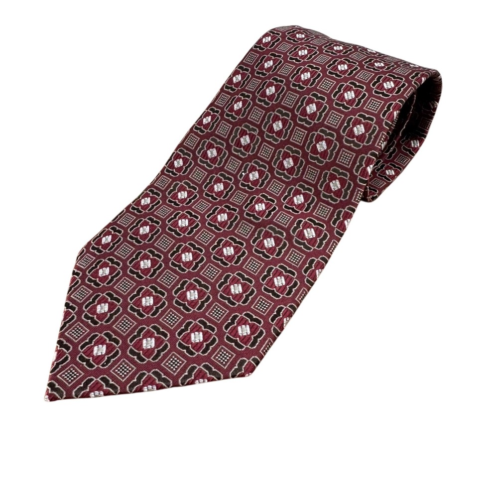 DC By Daniel Craig 100% Silk Necktie Red Geometric Floral Men's‎ Tie